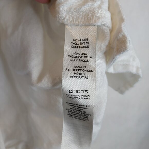 Chico's Linen Blazer Women's XL White Ruched Front Eyelet Mother of Pearl Button - Picture 10 of 15